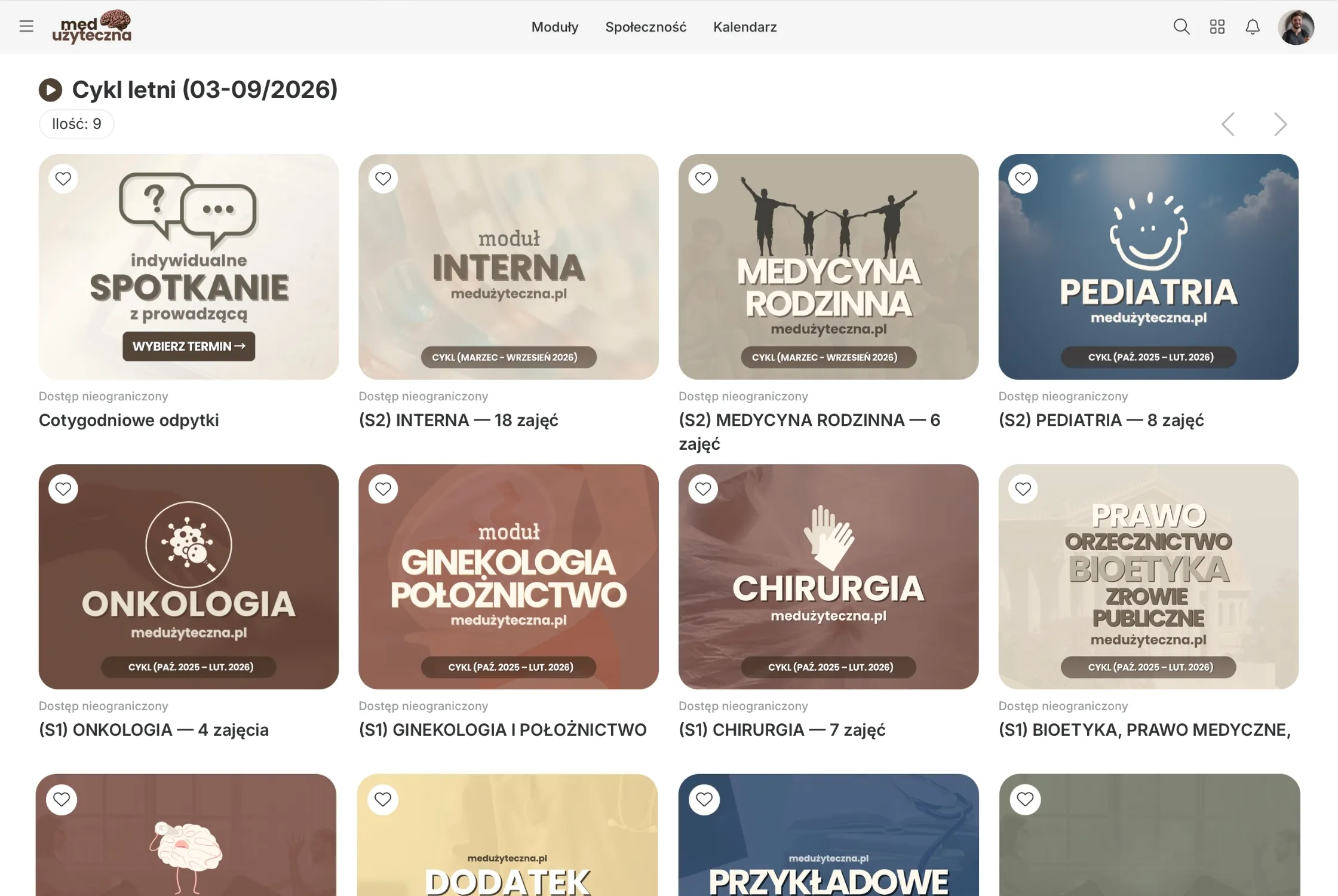 Ginekologia i Położnictwo Platforma kursowa Medużytecznej – widok materiałów z Ginekologii i Położnictwa